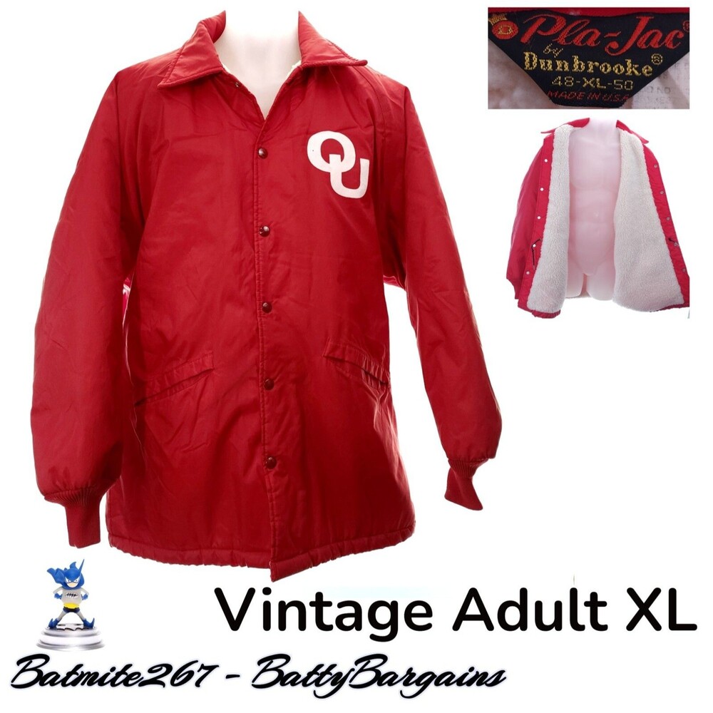Vtg OU University Oklahoma Sooners XL USA Made Sherpa Lined Coach Coat FREE SHIP